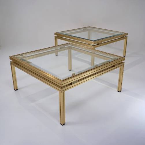 Pierre Vandel side coffee table, a pair, gilt metal, 1970`s ca, French